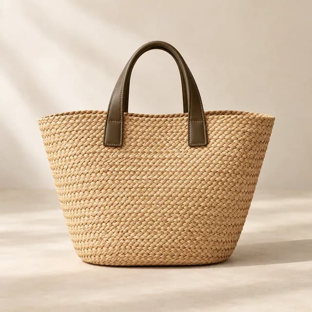 Sac tressé naturel avec des anses en cuir